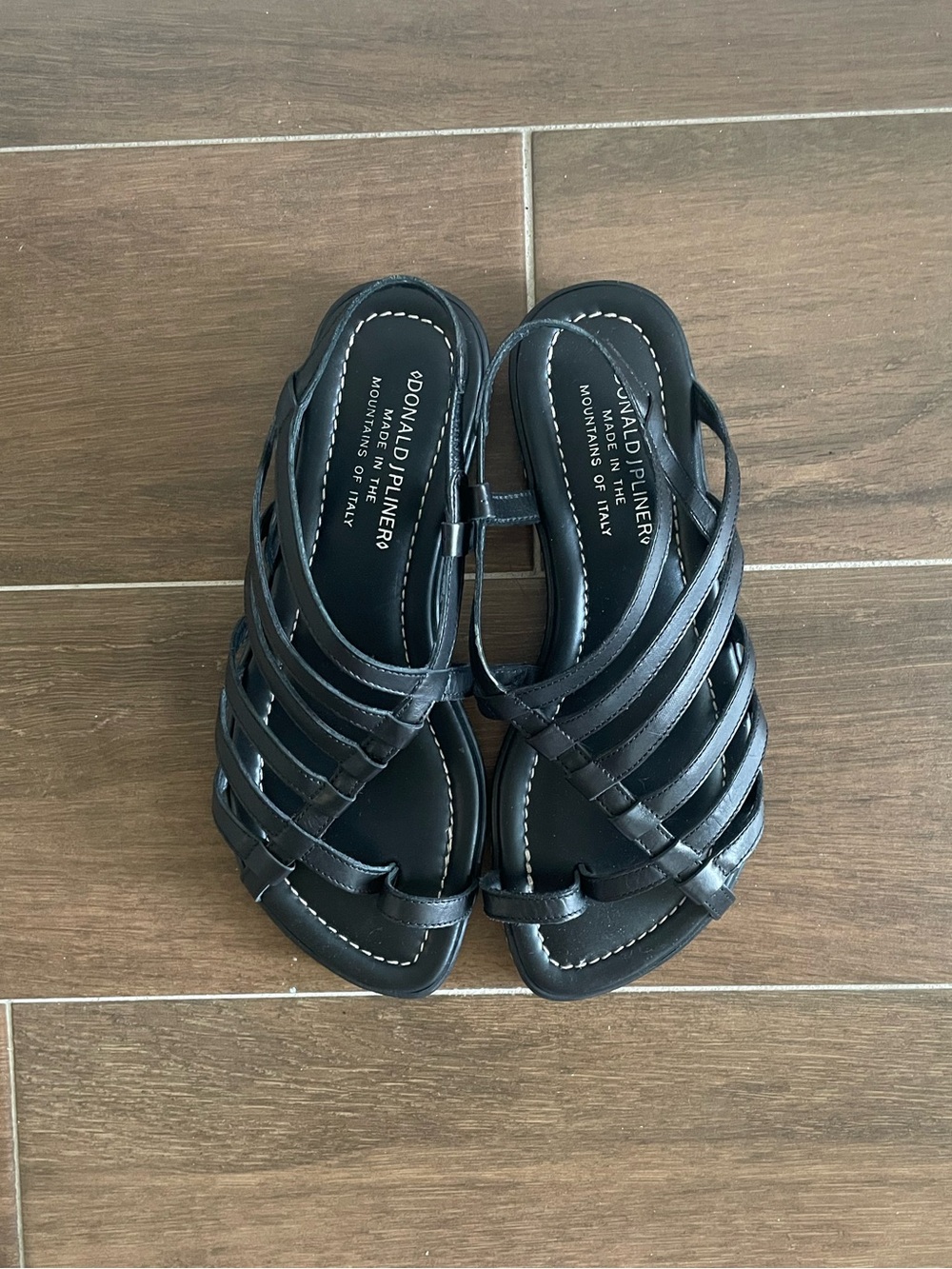Donald J. Pliner Black Multi-Strap Leather Slide Sandals